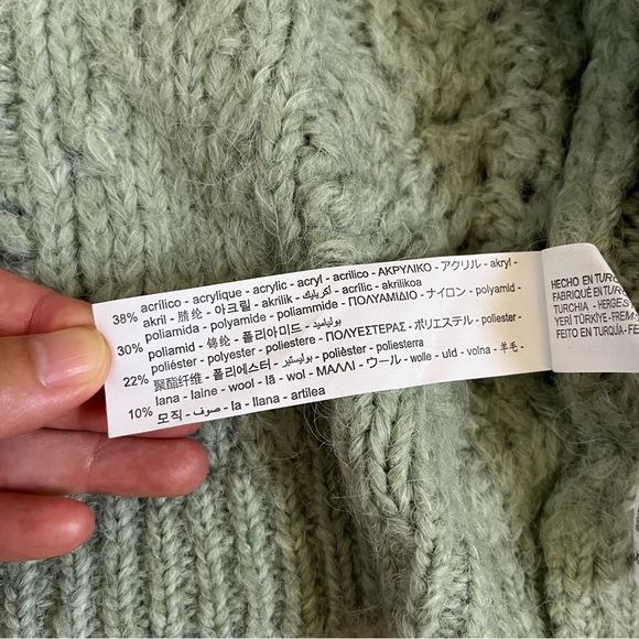 ZARA Cottage Mint Green Chunky Cableknit Floral Embroider Crop Cardigan Sweater - Picture 12 of 13
